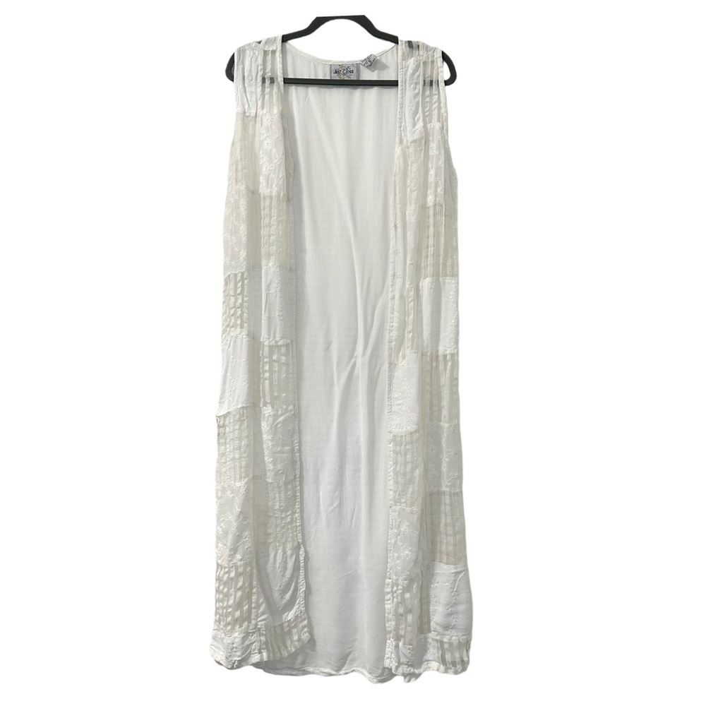 Just Class Vintage‎ Women’s White Duster Patchwork Sleeveless Cardigan Size M